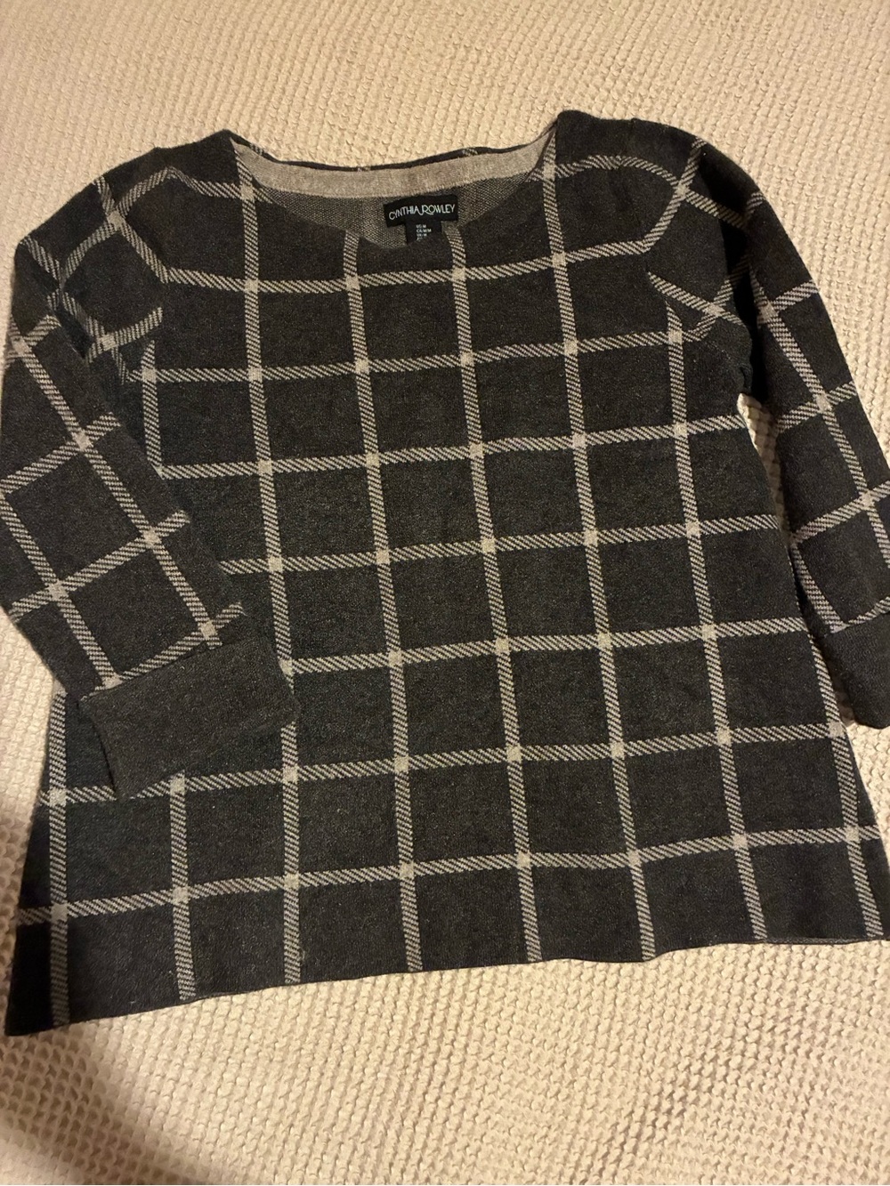 Cynthia Rowley Gray Windowpane Knit Sweater, Medium